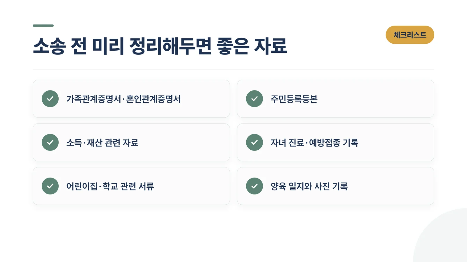 양육권 소송 준비 서류 체크리스트 인포그래픽